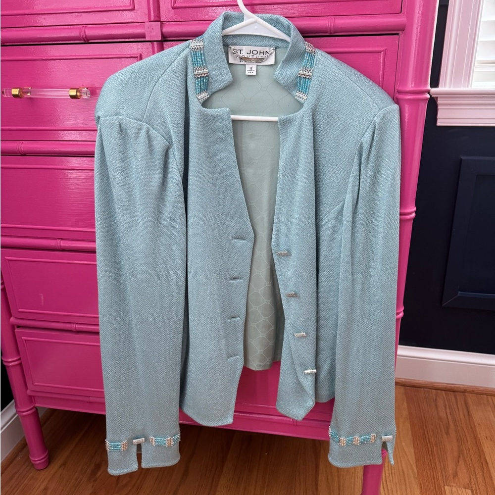 St. John Blue Embellished Blazer